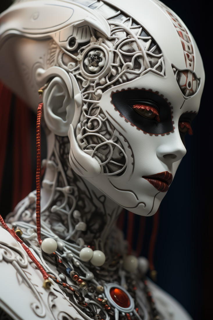White alien woman with crafted ornaments