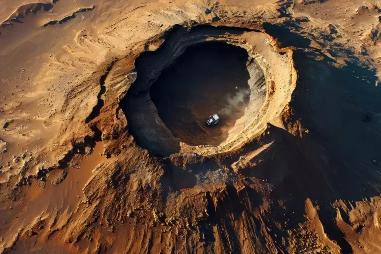 Huge crater on some planet with space rover inside
